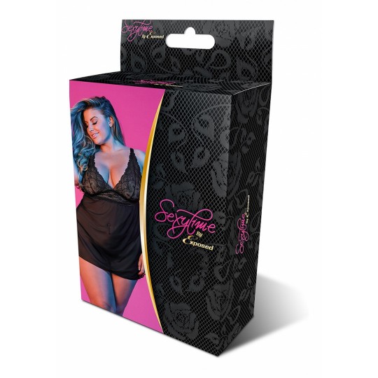 BABYDOLL WITH OPEN BACK AND G-STRING SET - 2X - BLACK