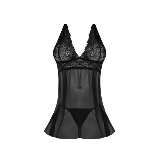 BABYDOLL WITH OPEN BACK AND G-STRING SET - 2X - BLACK