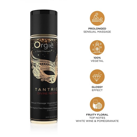 ACEITE DE MASAJE CON EFECTO BRILLANTE TANTRIC DIVINE NECTAR 200ML ORGIE