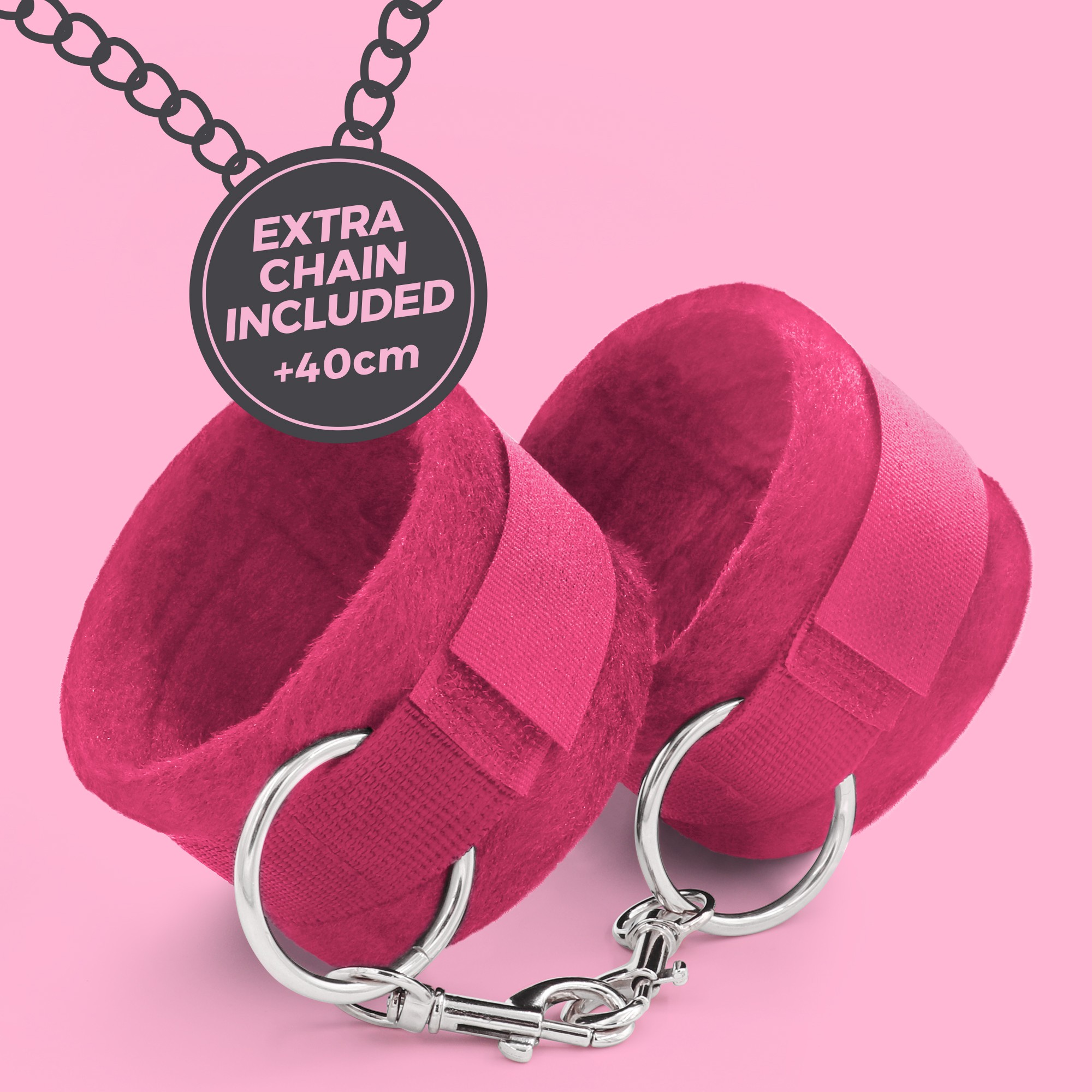 Manette in velcro tough love con catena extra da 40 cm crushious rosa