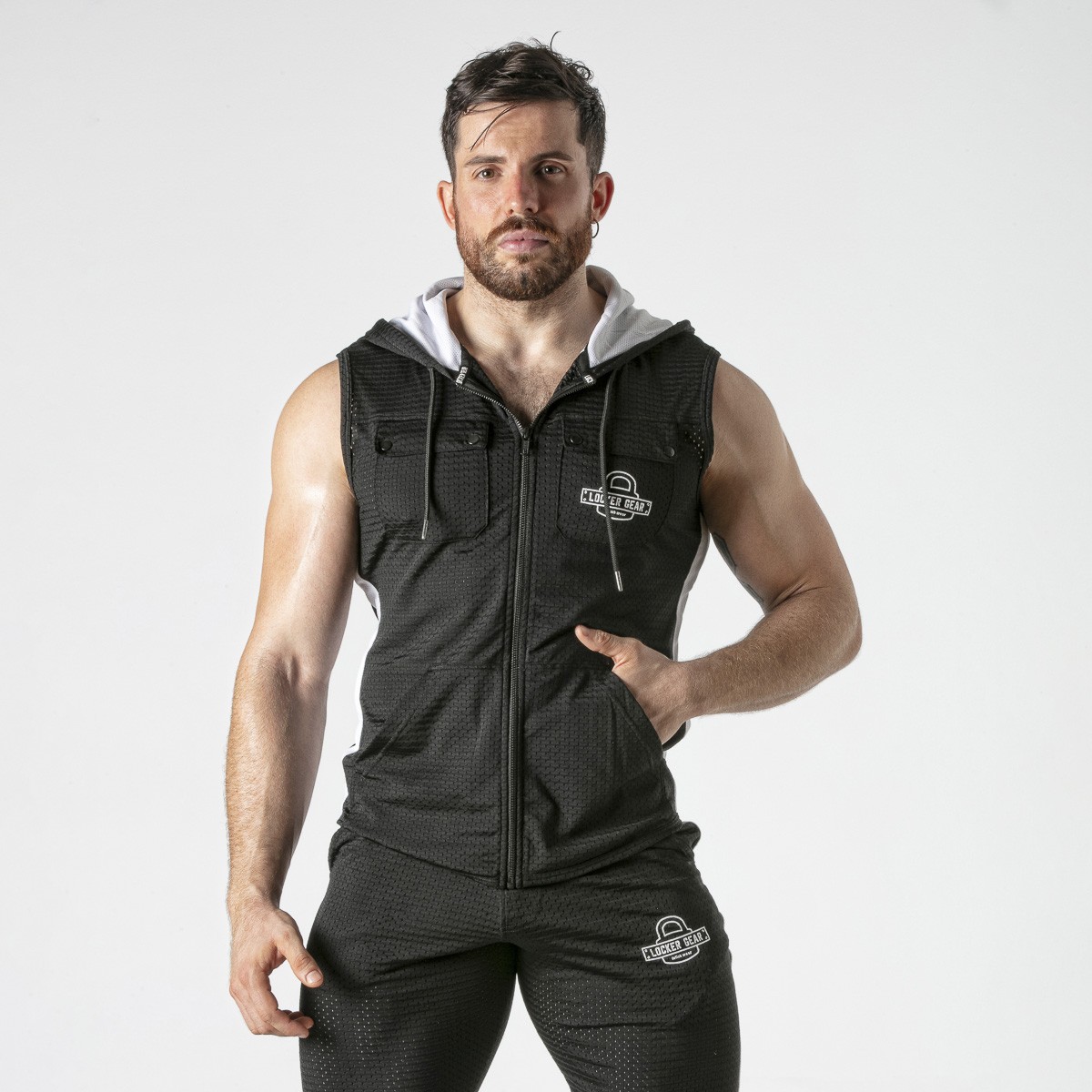 Locker Gear – Gilet con cappuccio in rete bianco Locker Gear – Gilet con cappuccio in rete bianco
