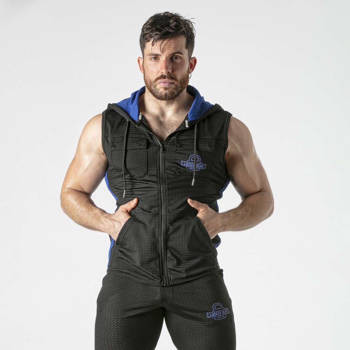 Locker Gear – Gilet con cappuccio in rete blu Locker Gear – Gilet con cappuccio in rete blu